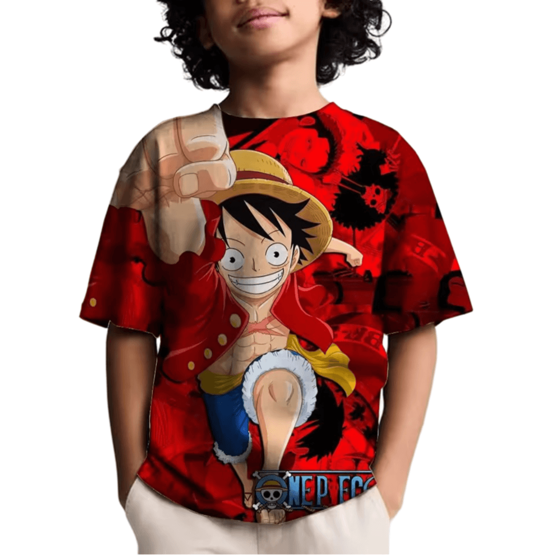Anime One Piece Luffy Red T-Shirt For Children
