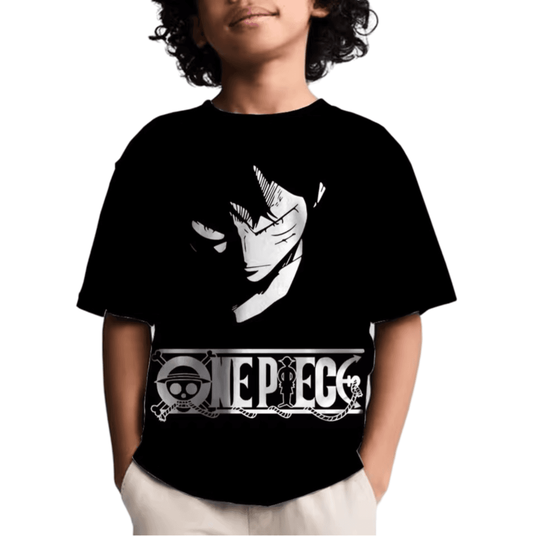 Anime One Piece Monkey D. Luffy Black T-Shirt For Children