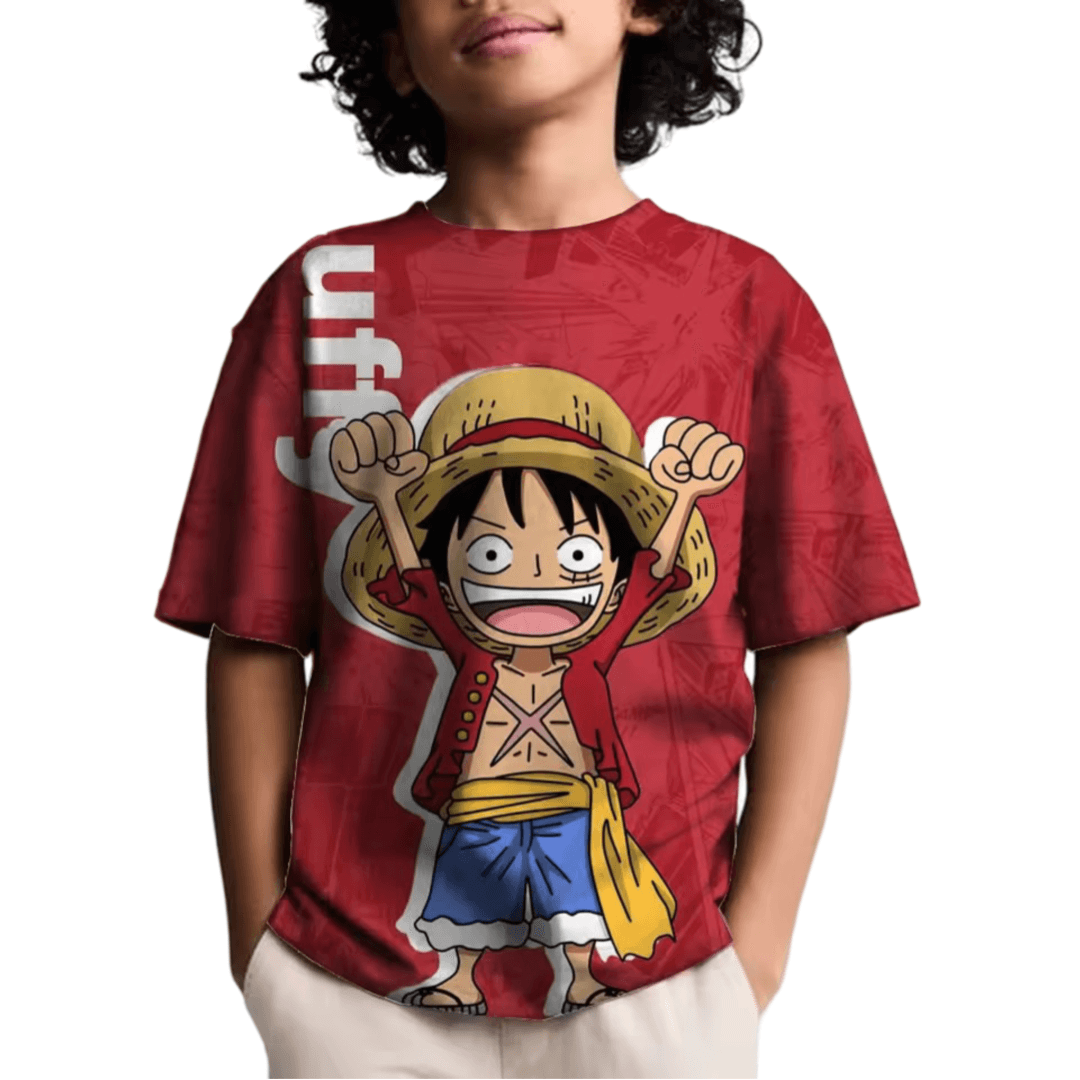 One Piece Anime Luffy Red T-Shirt For Children