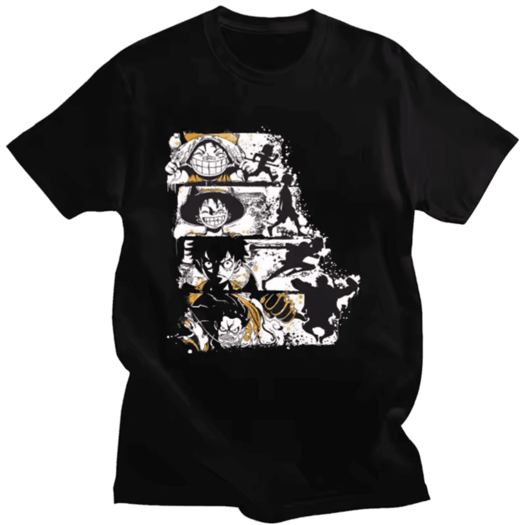 Anime One Piece Luffy Printed Black T-Shirt
