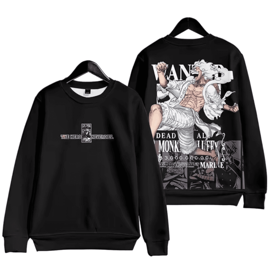 Anime One Piece Dead Or Alive Gear 5 Luffy Black Sweatshirt