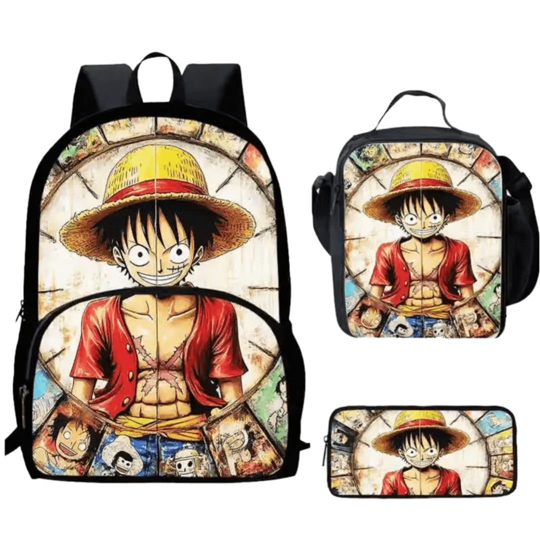 3Pcs/set Anime One Piece Luffy Student Backpack