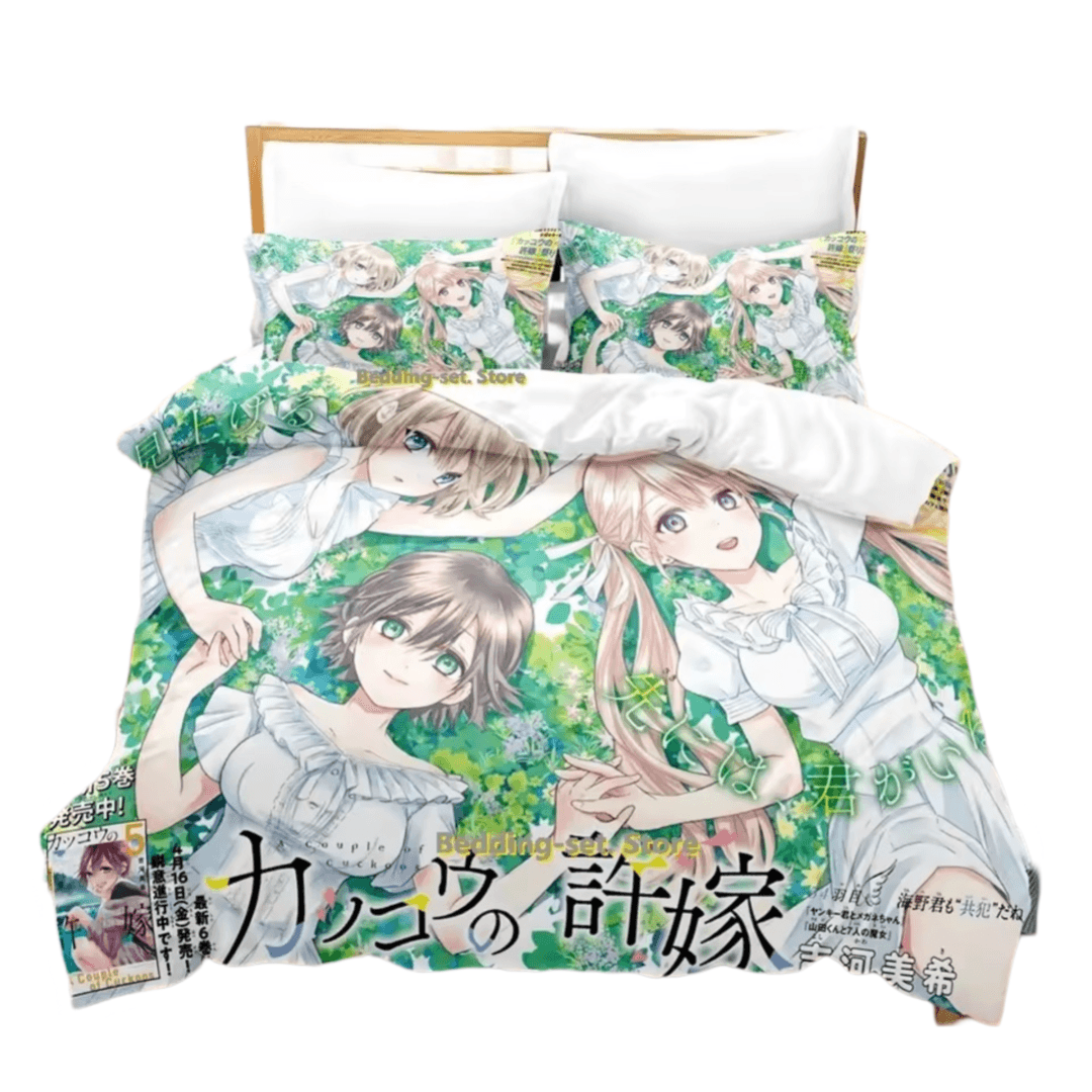 Anime A Couple Of Cuckoos Hiro And Erika With Sachi Bedding Set