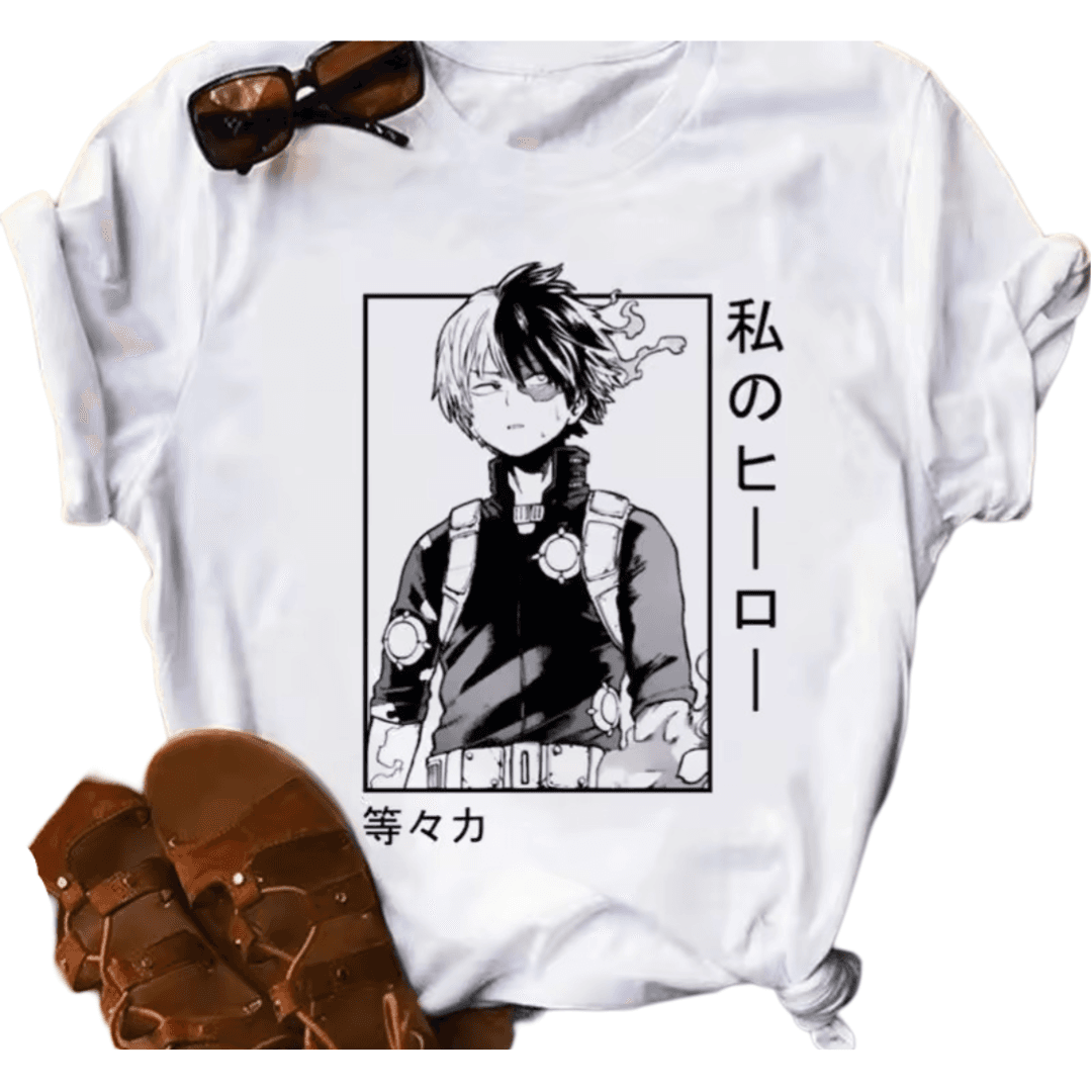 Anime My Hero Academia Shoto Todoroki Printed White T-Shirt