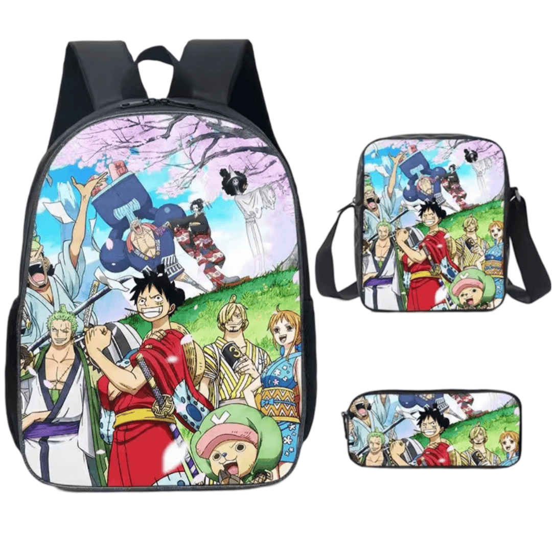 3Pcs/set Anime One Piece Luffy With Friends Schoolbag