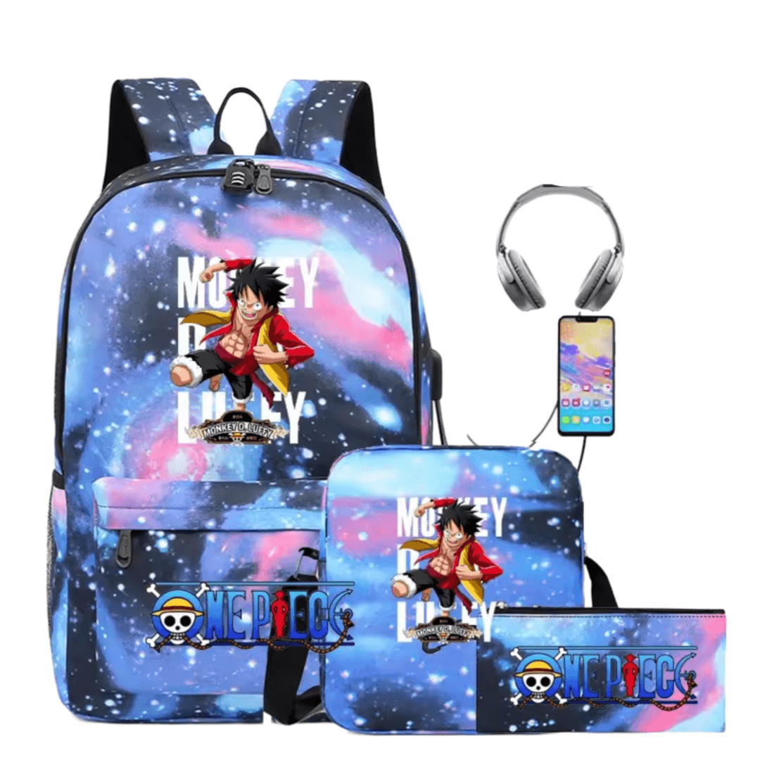 3Pcs/set Anime One Piece Monkey D. Luffy Recharged Backpack
