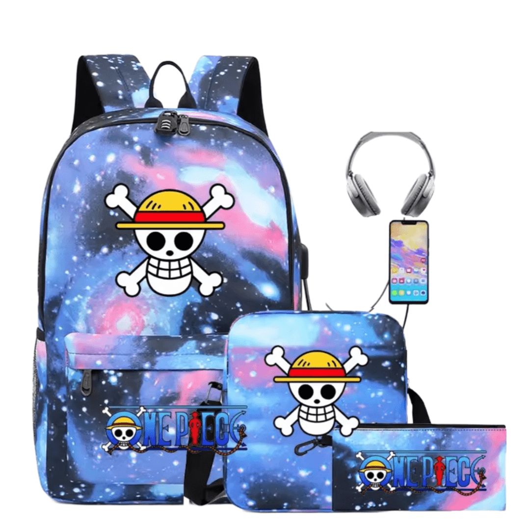 3Pcs/set One Piece Anime Straw Hat Pirates Symbol Recharged Backpack