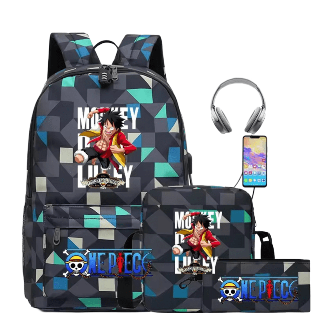 3Pcs/set One Piece Monkey D. Luffy Anime Recharged Backpack