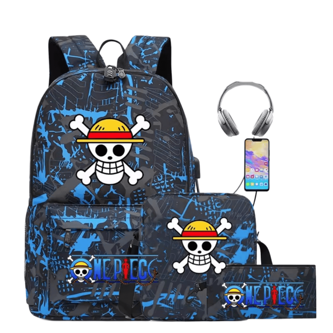 3Pcs/set Anime One Piece Straw Hat Pirates Symbol Recharged Backpack