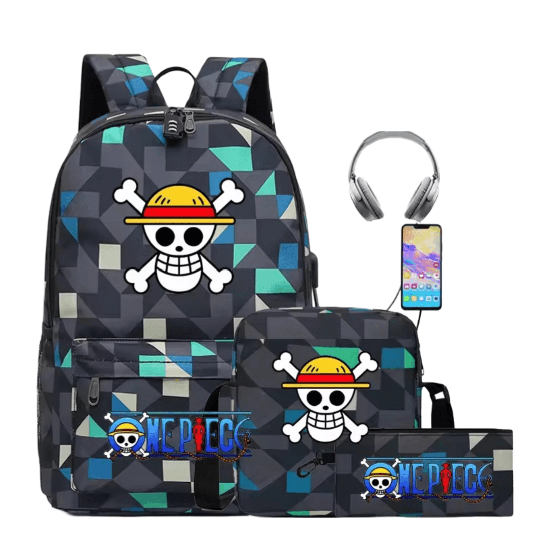 3Pcs/set One Piece Straw Hat Pirates Symbol Anime Recharged Backpack