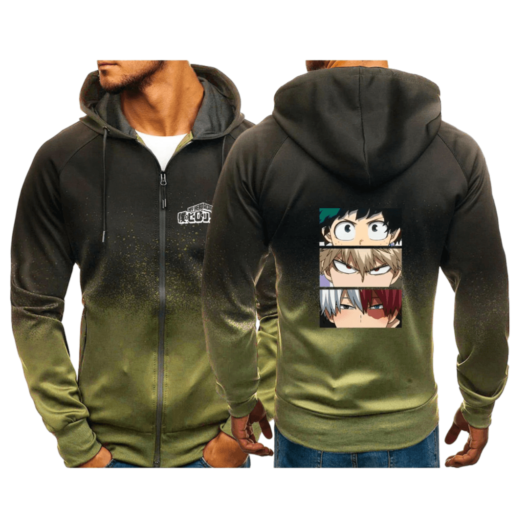Anime My Hero Academia Izuku Midoriya And Shoto Todoroki With Katsuki Bakugo Zipper Hoodie — detail 2