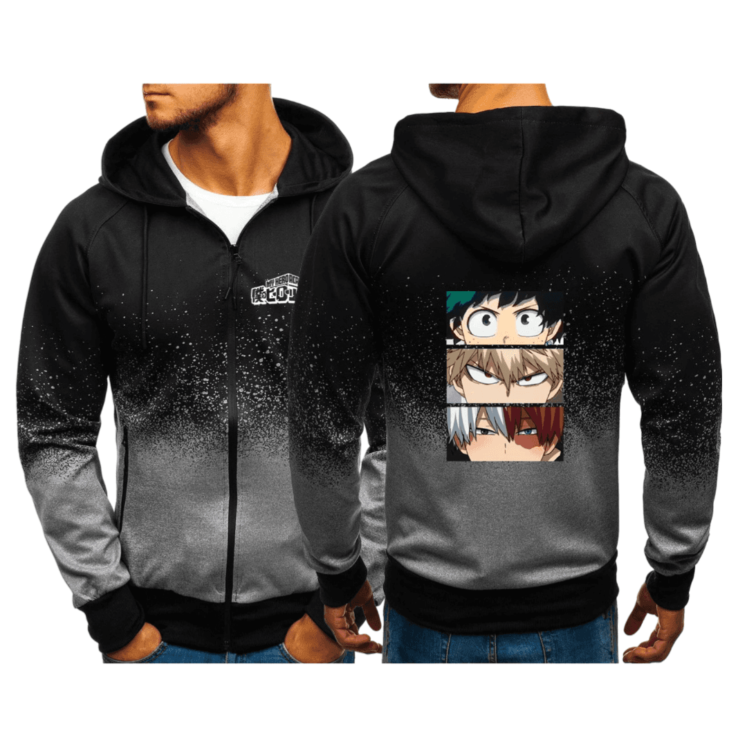 Anime My Hero Academia Izuku Midoriya And Shoto Todoroki With Katsuki Bakugo Zipper Hoodie — detail 1