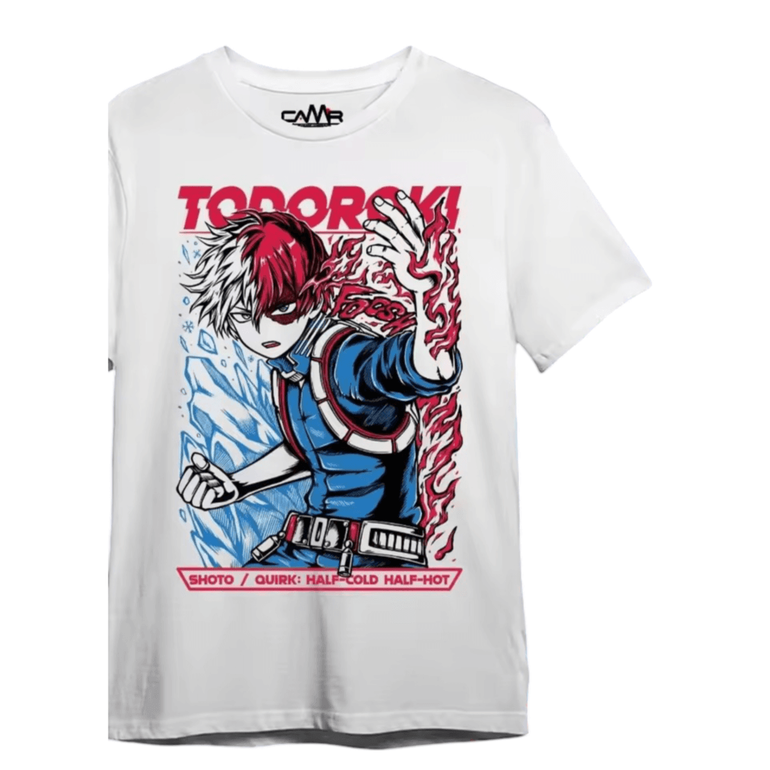 Anime My Hero Academia Shoto Todoroki Black And White T-Shirt — detail 1