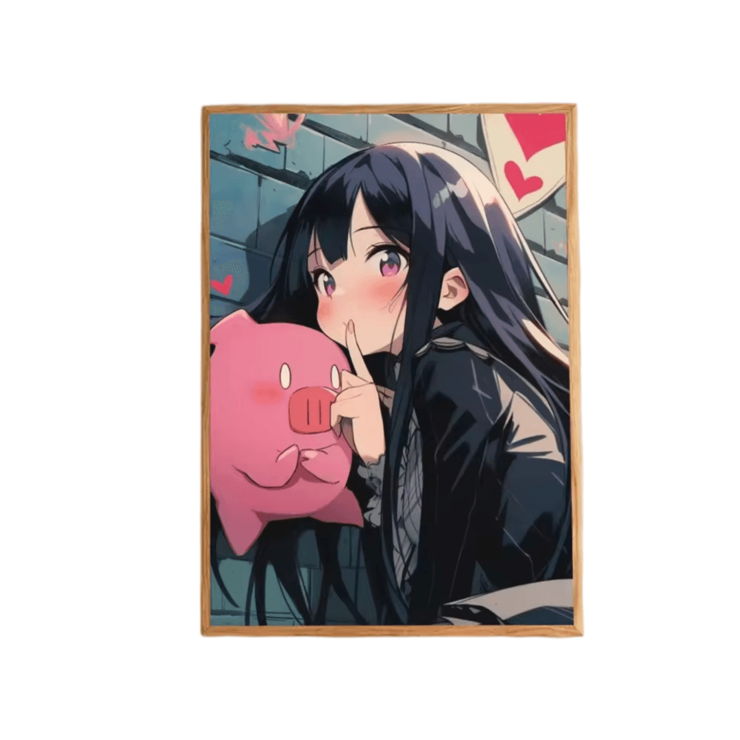 Accel World Anime Kuroyukihime With Pink Piggy Poster Wall Art