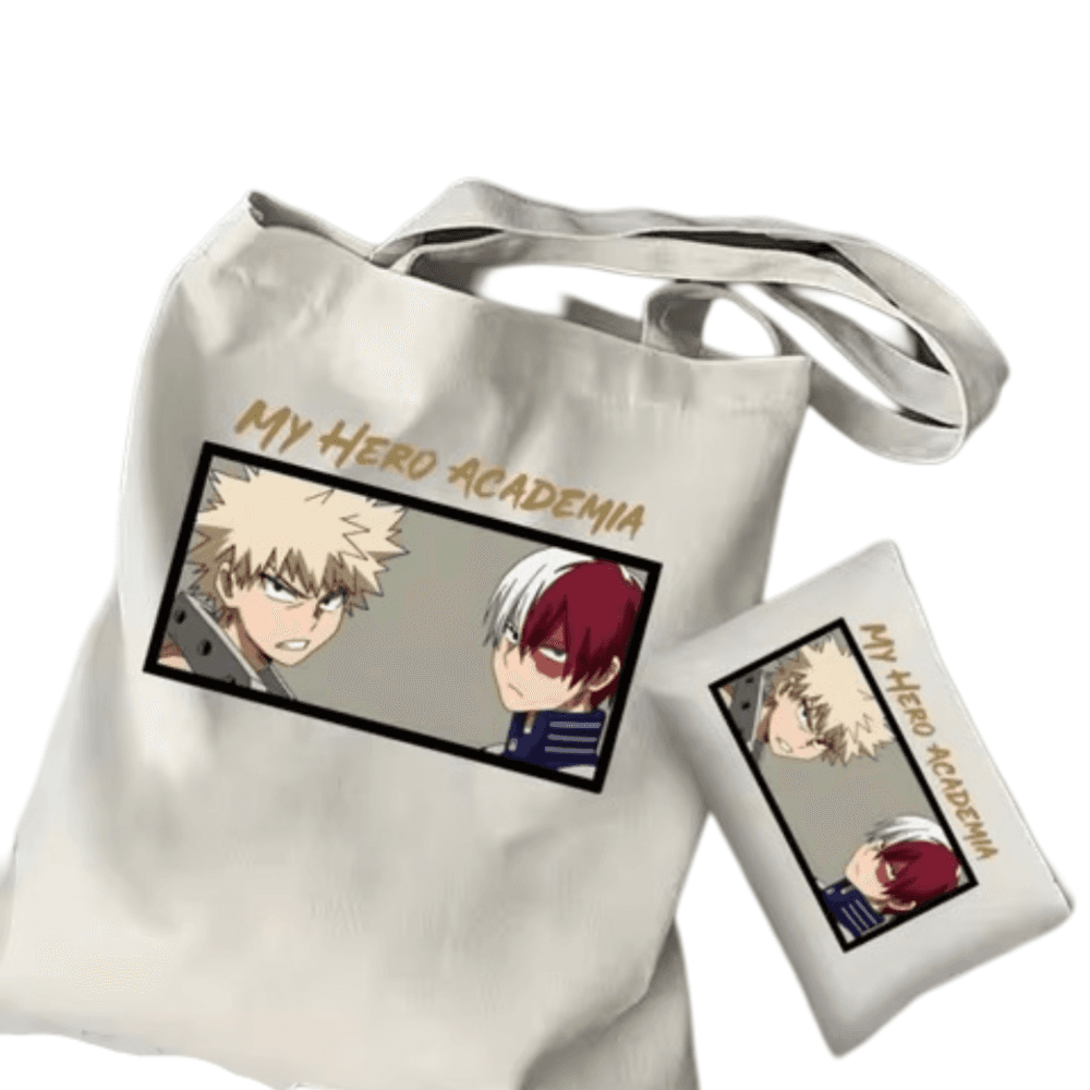 2Pcs Anime My Hero Academia Shoto Todoroki With Katsuki Bakugo Tote Bag Set