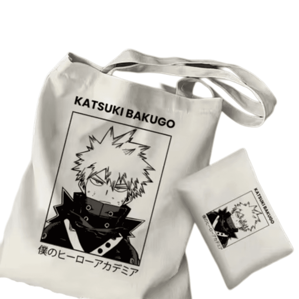 2Pcs My Hero Academia Katsuki Bakugo Anime Tote Bag Set