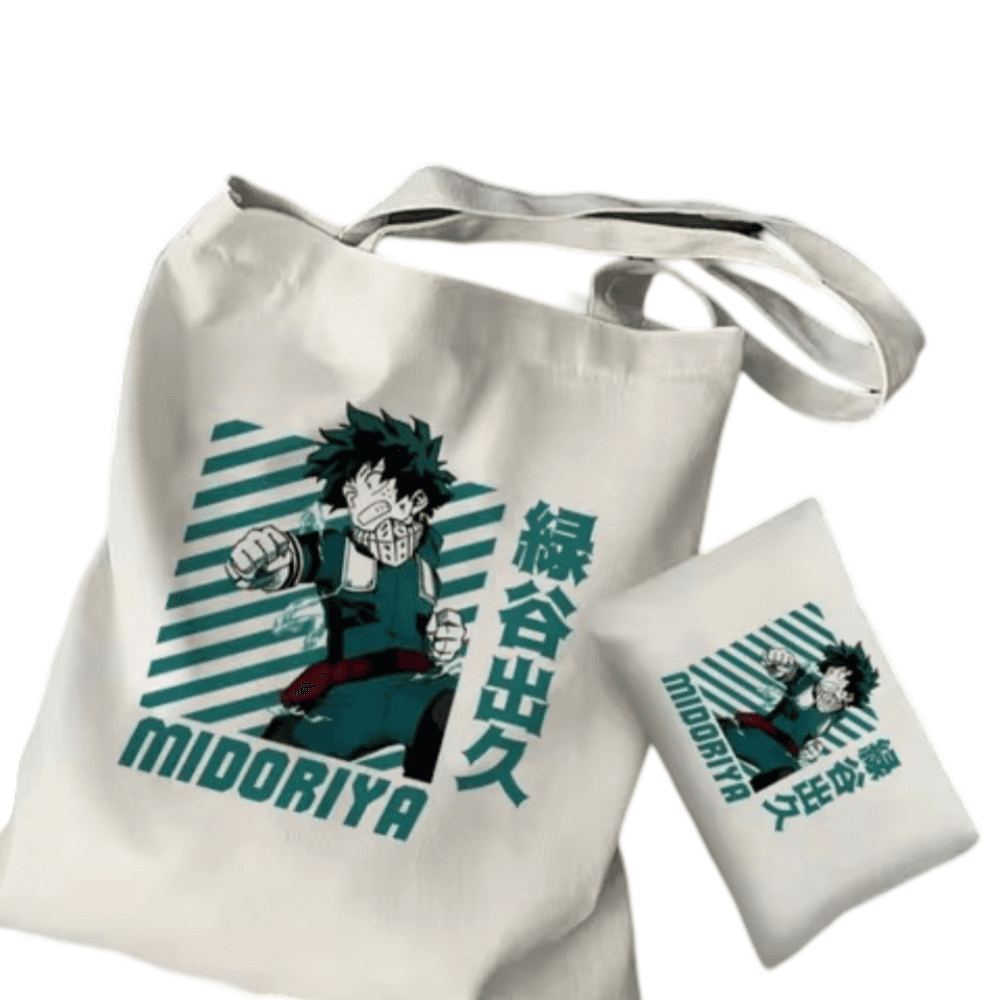 2Pcs Anime My Hero Academia Izuku Midoriya Tote Bag Set
