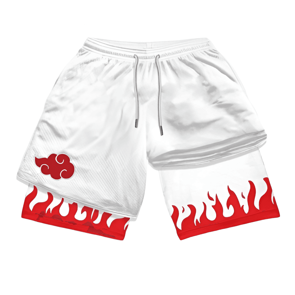 Anime Naruto Red Cloud With Flame Pattern Gym Shorts