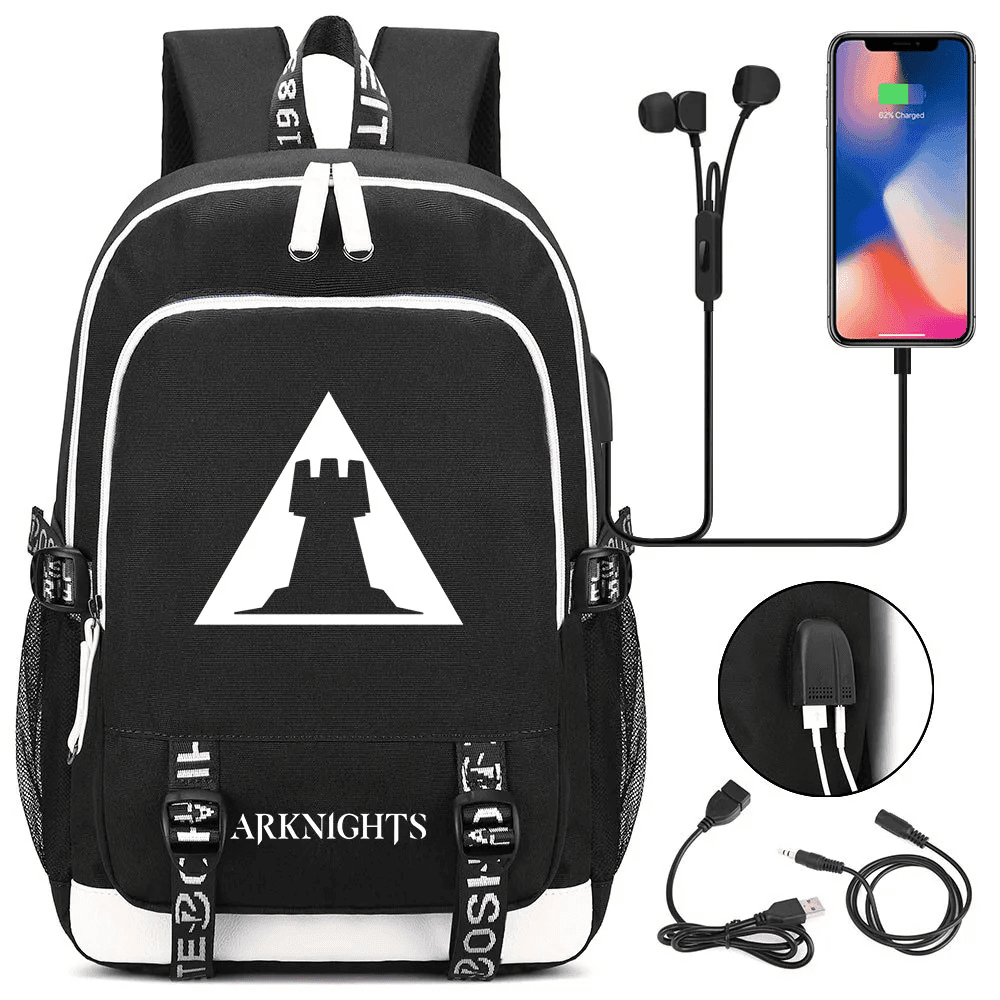 Anime Arknights Rhodes Island Symbol Printed USB Charging Backpack