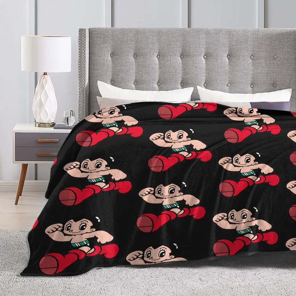 Anime Astro Boy Printed Black Blanket — detail 1