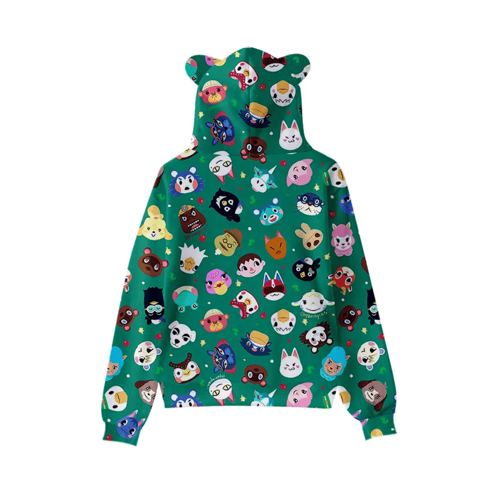 Animal Crossing Anime Characters Printed Cat Ears Hoodie — detail 1