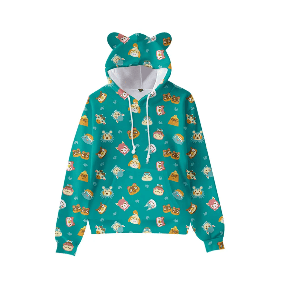 Crossing Anime Animal Characters 3D Printed Cat Ears Casual Hoodie