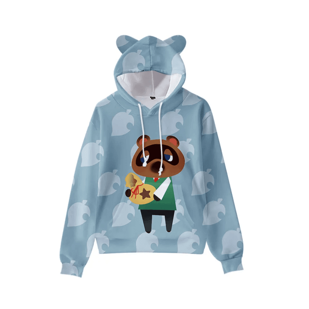 Animal Crossing Anime Tom Nook Printed Cat Ears Casual Hoodie