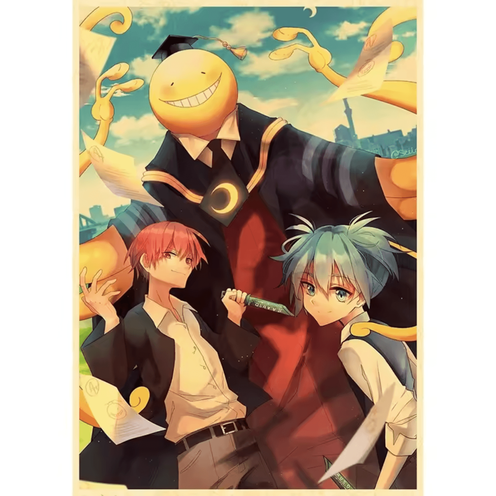 Anime Assassination Classroom Koro-Sensei And Karma Akabane With Nagisa Shiota Poster Wall Art