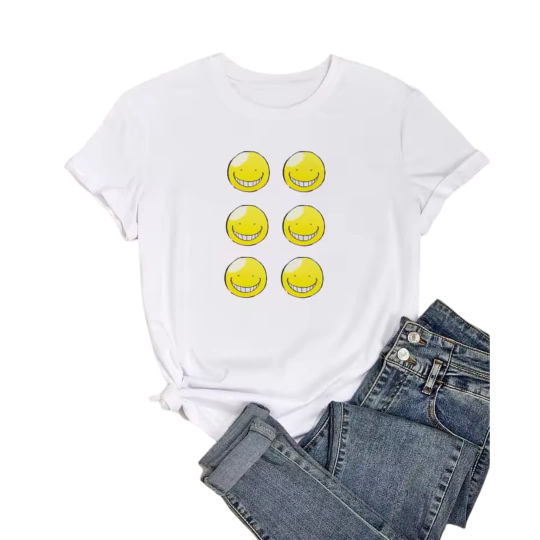 Anime Assassination Classroom Koro-Sensei Printed White T-Shirt For Girls
