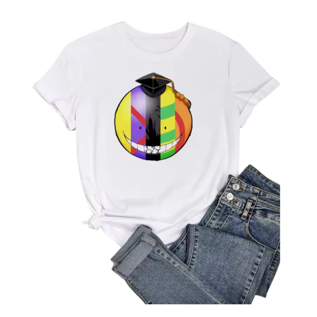 Anime Assassination Classroom Koro-Sensei Forms Printed White T-Shirt