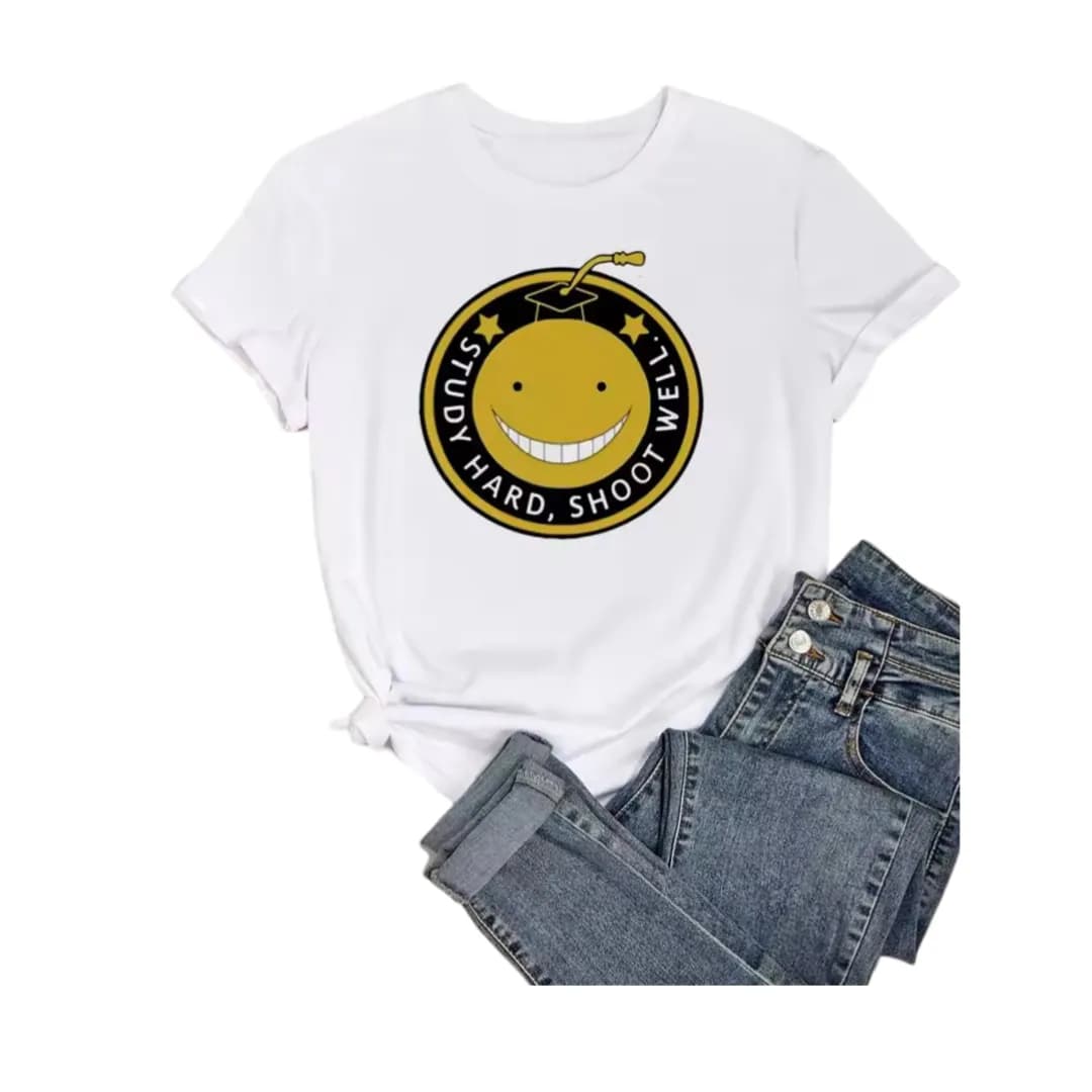 Anime Assassination Classroom Koro-Sensei Logo Printed White T-Shirt