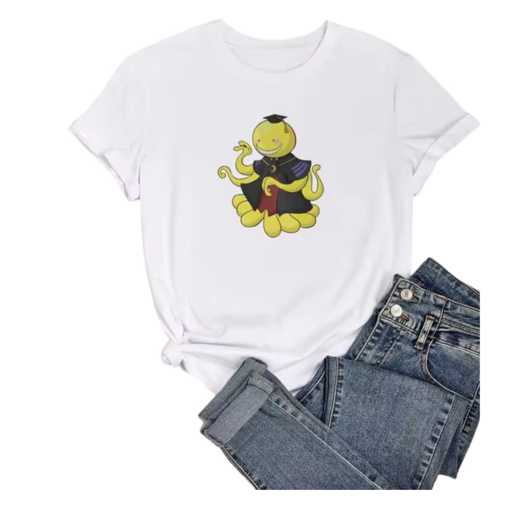 Assassination Classroom Koro-Sensei Anime Printed White T-Shirt For Girls