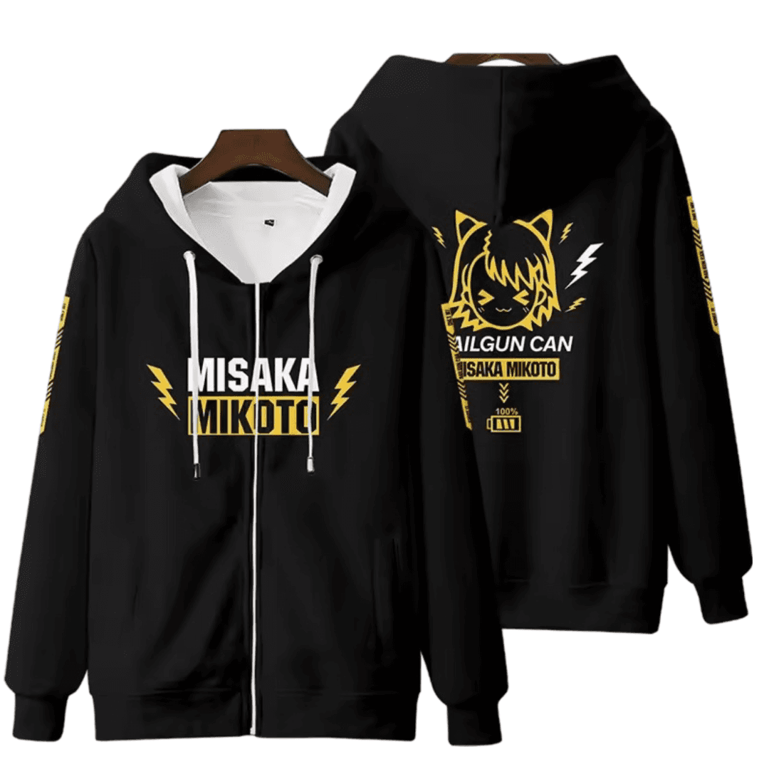 Anime A Certain Magical Index Misaka Mikoto Black Zipper Hoodie