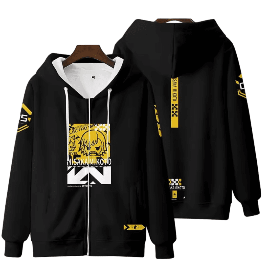 A Certain Magical Index Anime Misaka Mikoto Black Zipper Hoodie