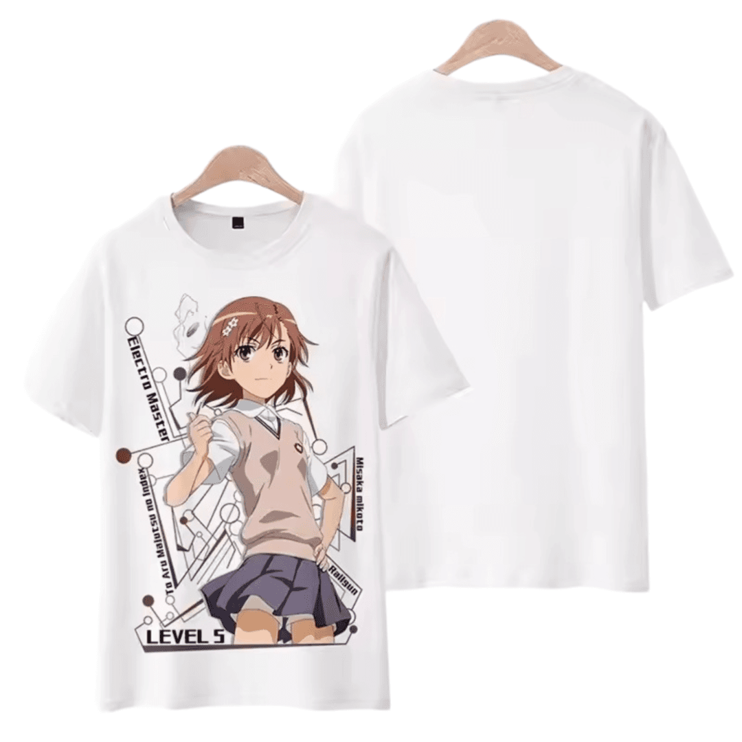 Anime A Certain Magical Index Misaka Mikoto Short Sleeve White T-Shirt