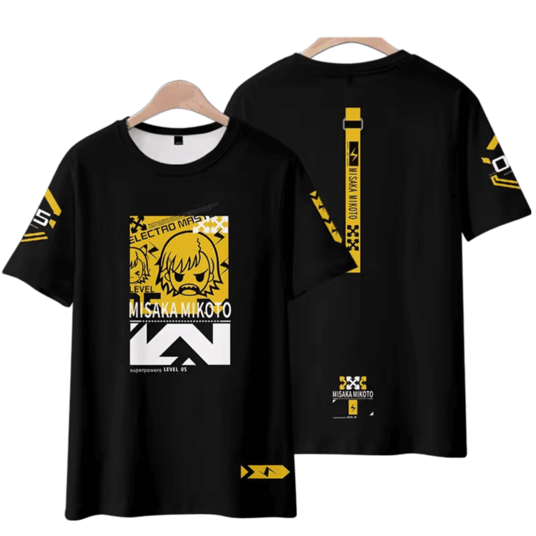 A Certain Magical Index Anime Misaka Mikoto Short Sleeve Black T-Shirt