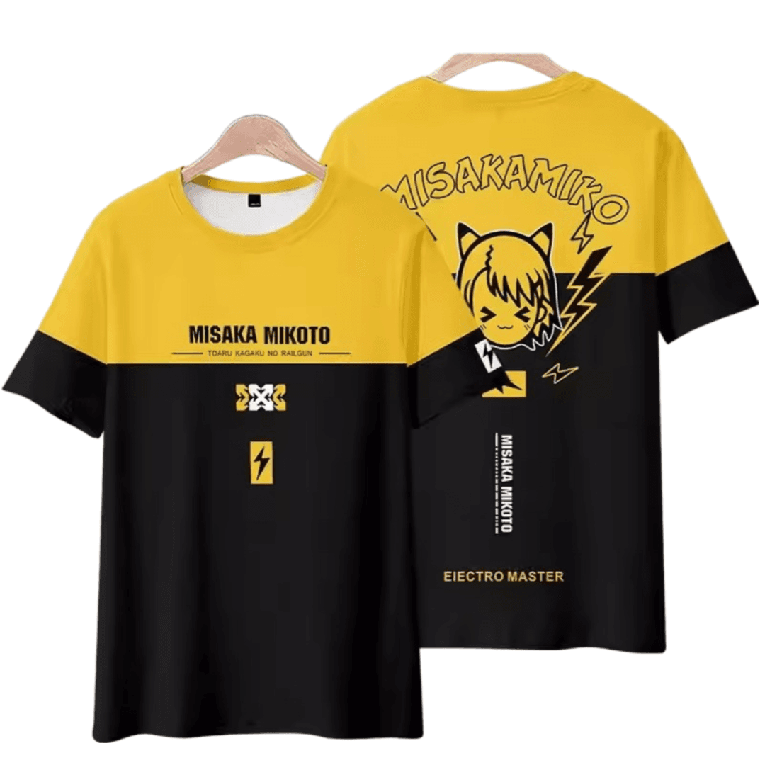 Anime A Certain Magical Index Misaka Mikoto Yellow And Black T-Shirt