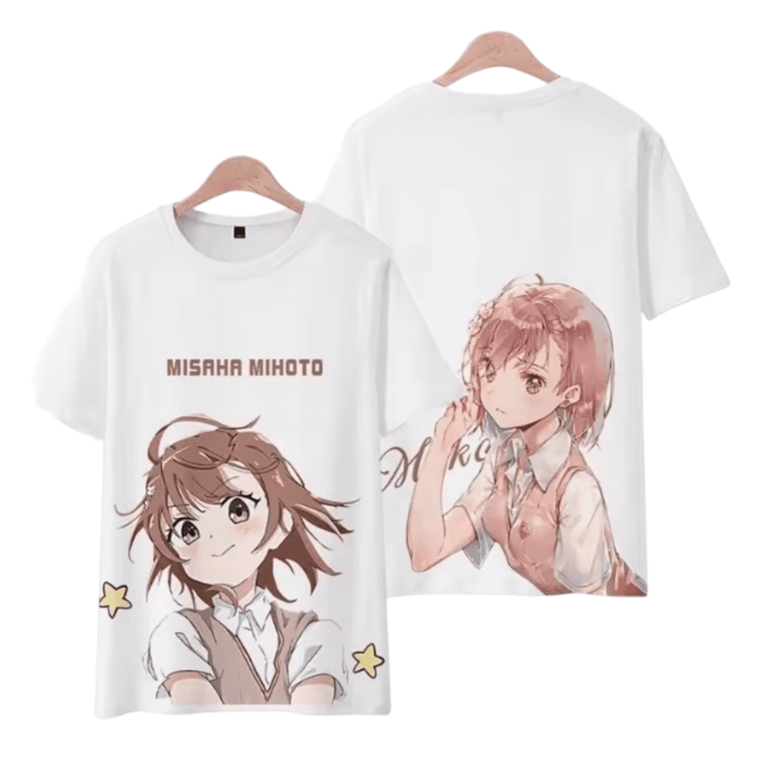 Anime A Certain Magical Index Mikoto Misaka Short Sleeve White T-Shirt