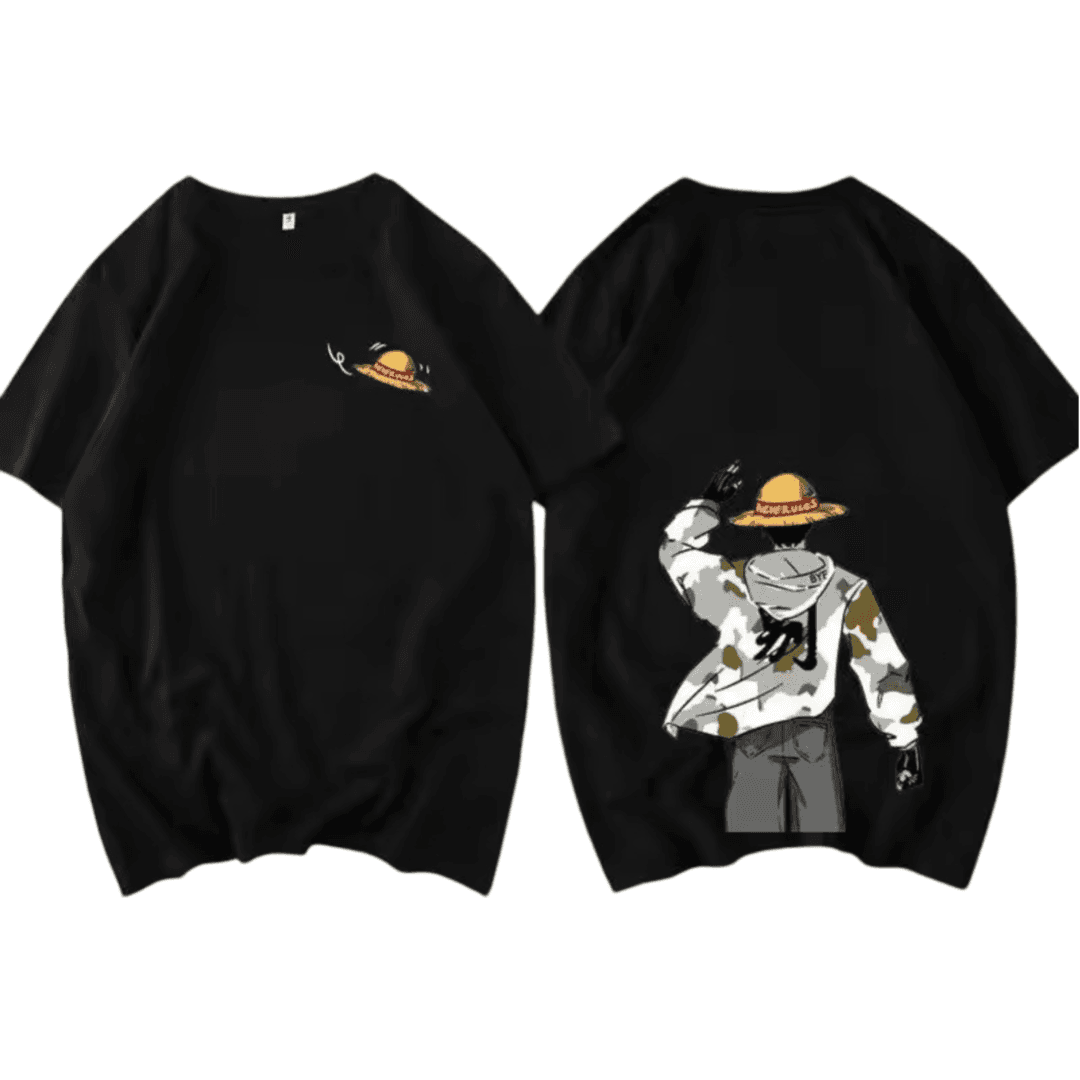 Anime One Piece Monkey D. Luffy Casual Short Sleeve Black T-Shirt