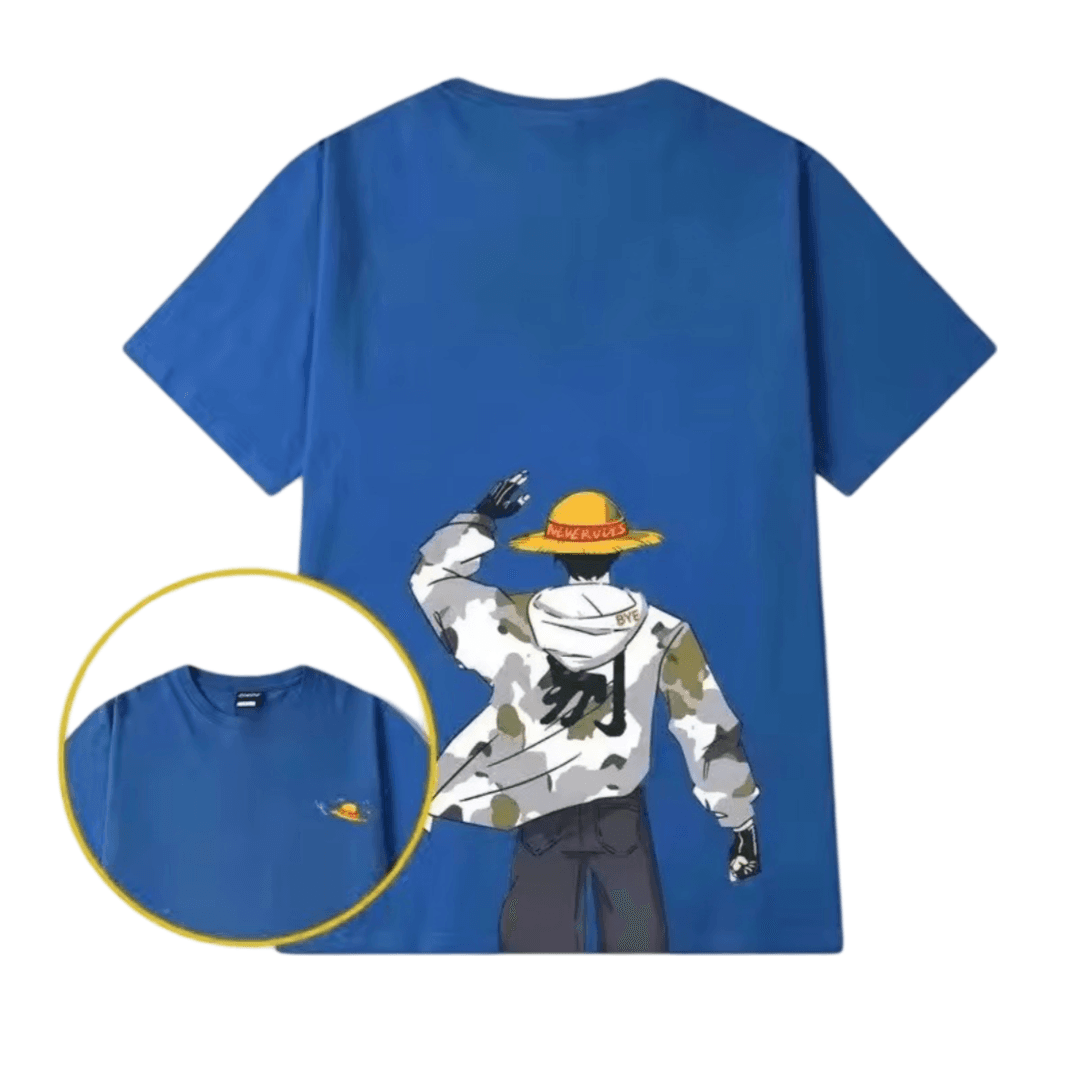 Anime One Piece Monkey D. Luffy Short Sleeve Blue T-Shirt