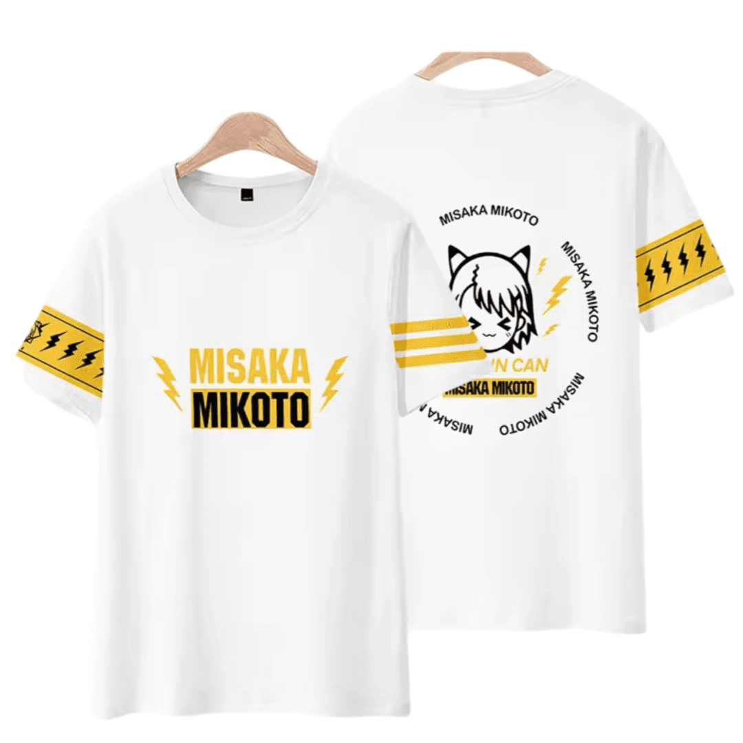 Anime A Certain Magical Index Mikoto Misaka Casual White T-Shirt