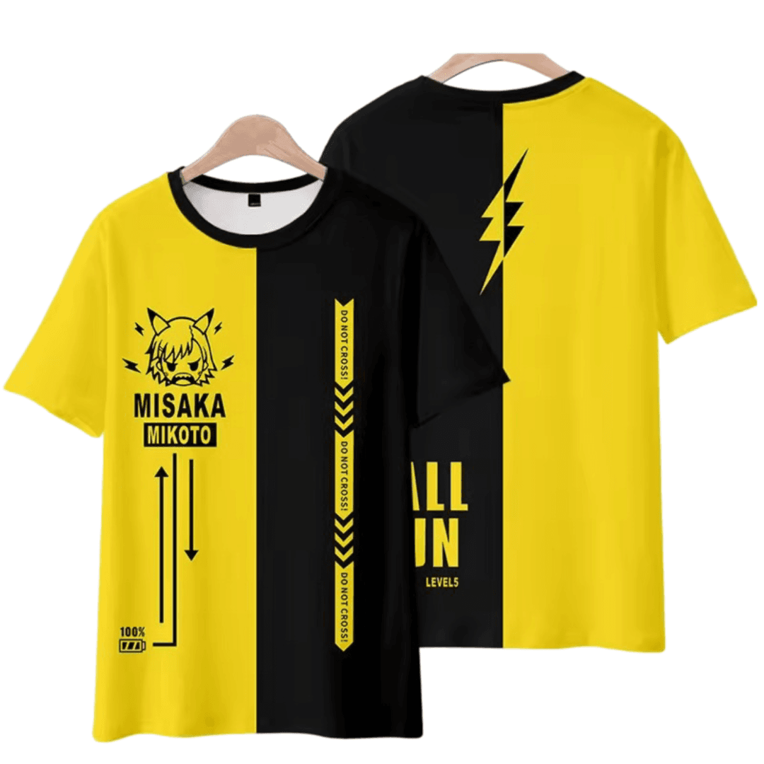 Anime A Certain Magical Index Mikoto Misaka Yellow And Black T-Shirt