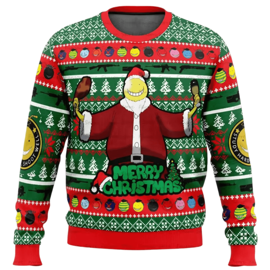 Anime Assassination Classroom Koro-Sensei Ugly Christmas Red Sweater