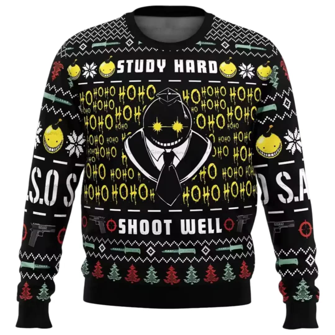 Anime Assassination Classroom Koro-Sensei Ugly Christmas Black Sweater