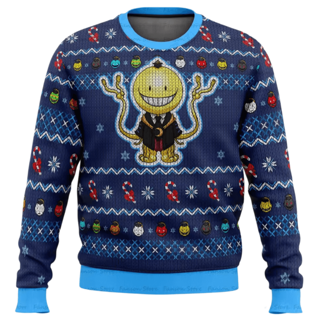 Anime Assassination Classroom Koro-Sensei Ugly Christmas Blue Sweater