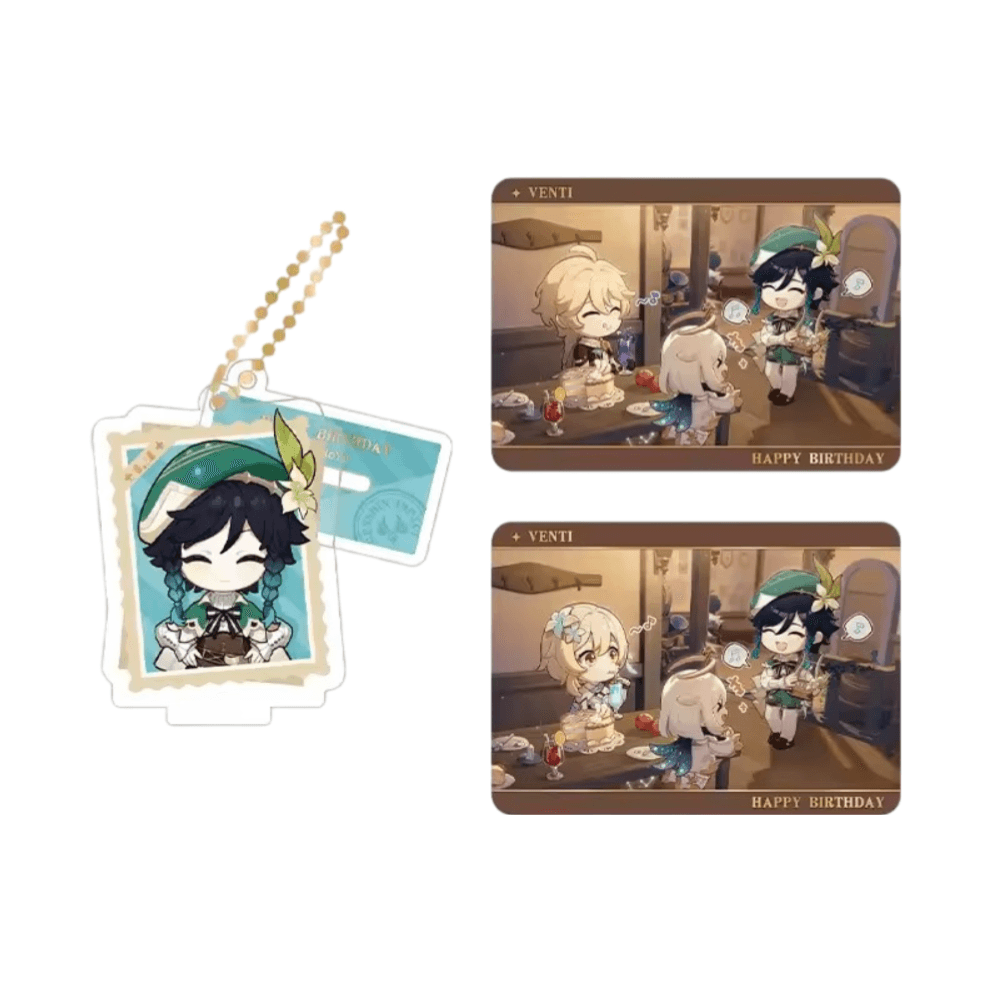 Anime Genshin Impact Venti Acrylic Stand And Collection Card Set