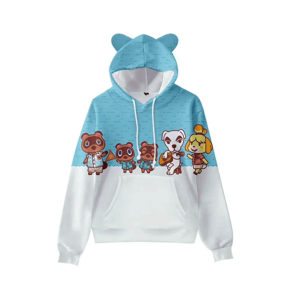 Anime Animal Crossing Characters Printed Cat Ears Hoodie
