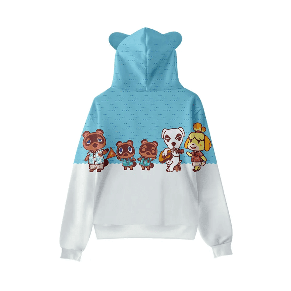 Anime Animal Crossing Characters Printed Cat Ears Hoodie — detail 1