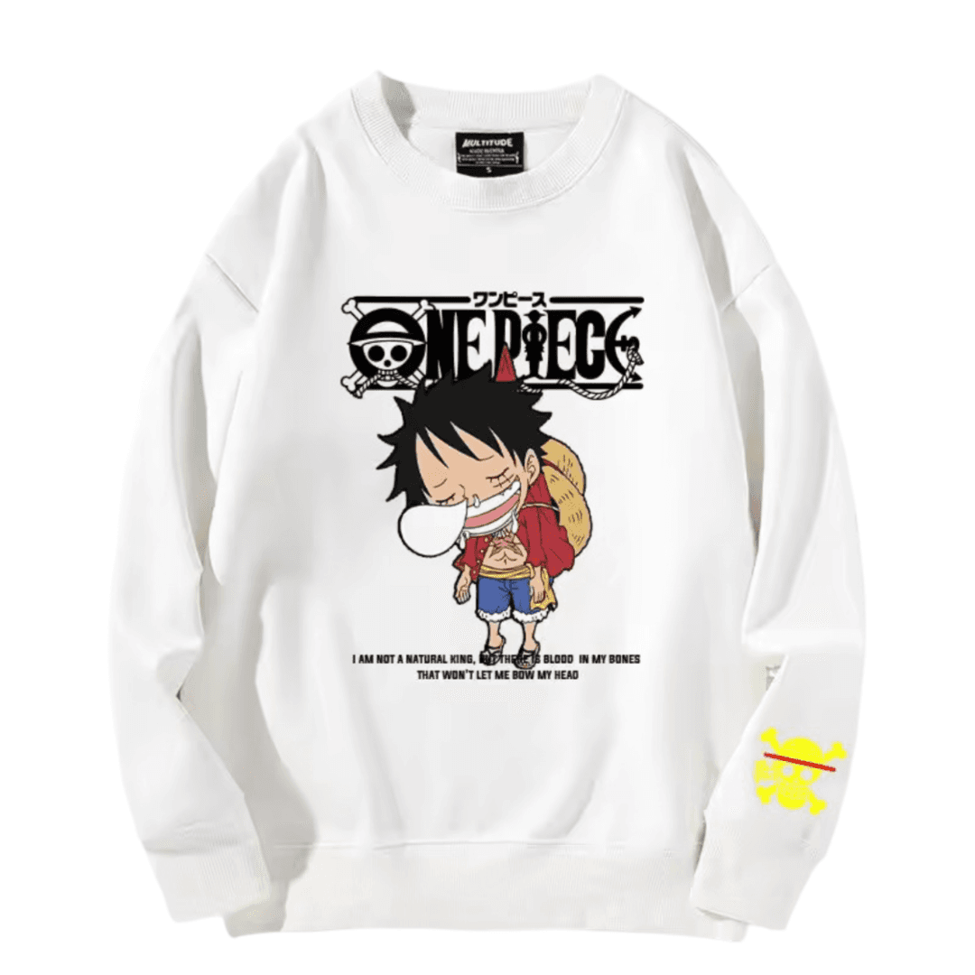Anime One Piece Luffy Long Sleeve White Sweatshirt — detail 1