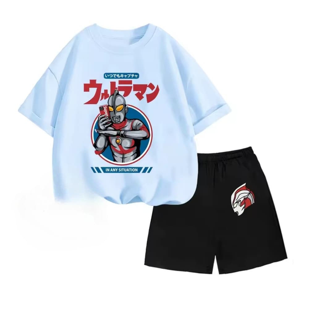Anime Ultraman T-Shirt And Black Shorts Children Suit — detail 1
